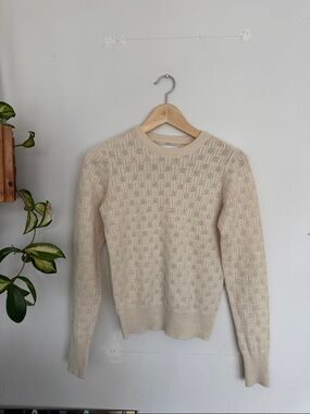 Frank & Oak Cream Open-Weave Crewneck Sweater